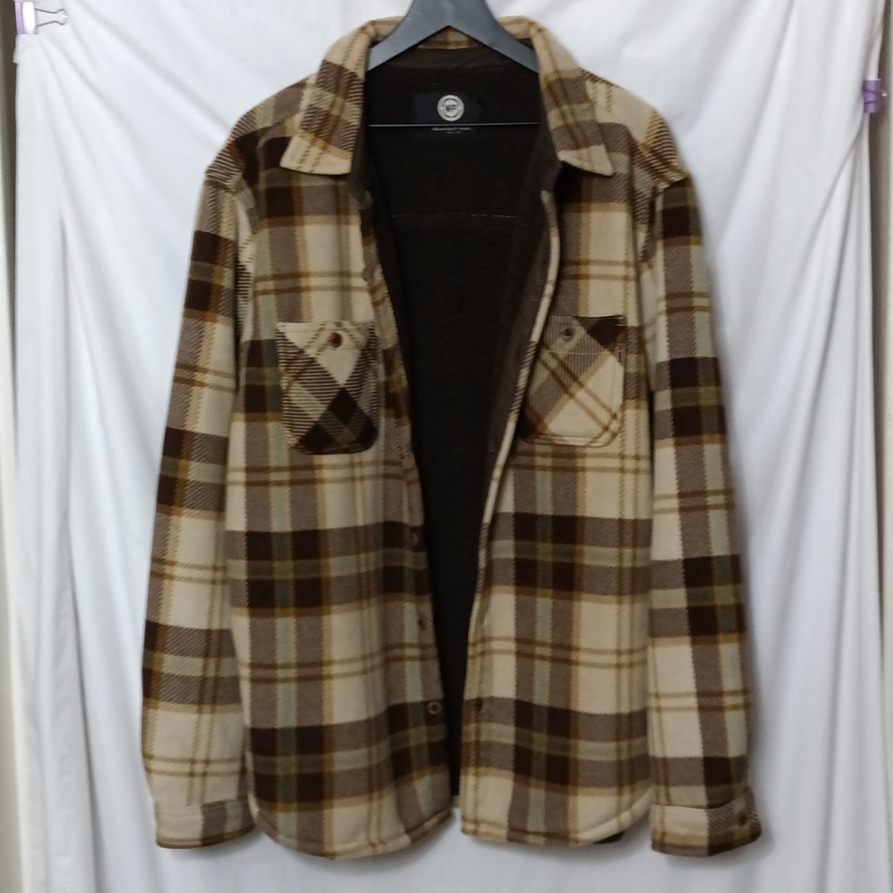 Weatherproof Plaid Fleece Shirt Jacket Tan / Latte XXL